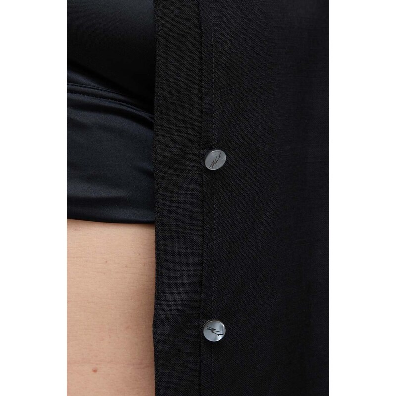 Lněná košile Karl Lagerfeld černá barva, relaxed, s klasickým límcem