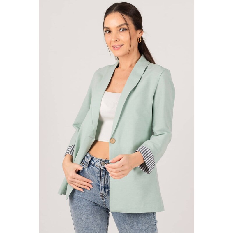 armonika Women's Mint Striped Single Button Jacket