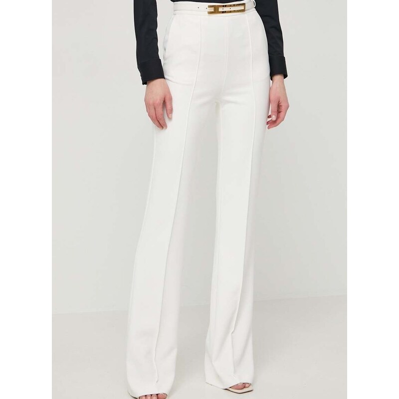 Kalhoty Elisabetta Franchi dámské, béžová barva, jednoduché, high waist, PA03442E2