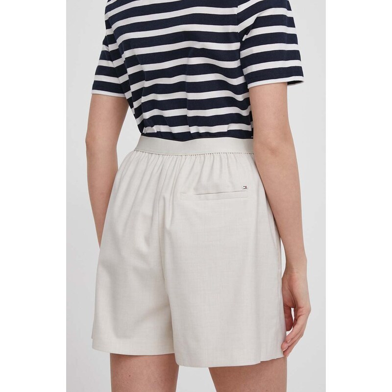 Kraťasy Tommy Hilfiger dámské, béžová barva, hladké, high waist