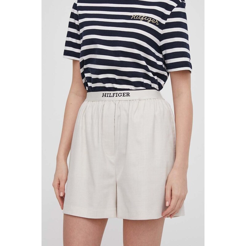 Kraťasy Tommy Hilfiger dámské, béžová barva, hladké, high waist