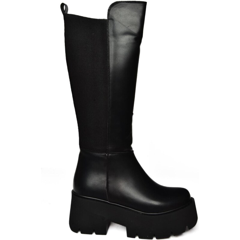 Fox Shoes R820060709 Black Thick Soled Women's Boots with Elastic Back Detail