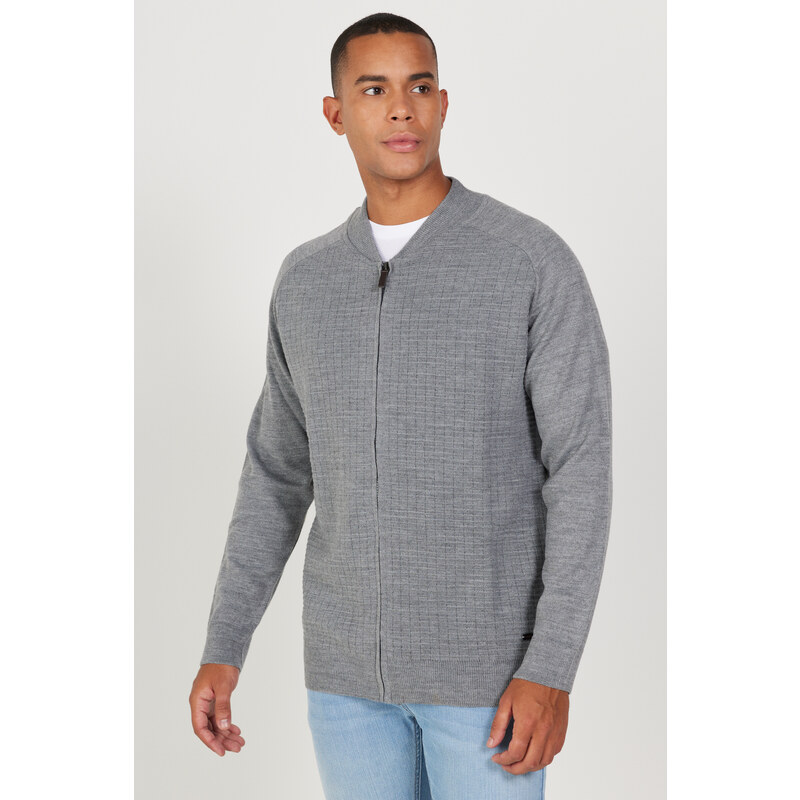 ALTINYILDIZ CLASSICS Men's Gray Standard Fit Regular Cut College Collar Knitwear Cardigan