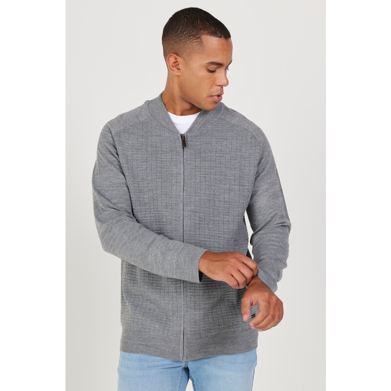 ALTINYILDIZ CLASSICS Men's Gray Standard Fit Regular Cut College Collar Knitwear Cardigan