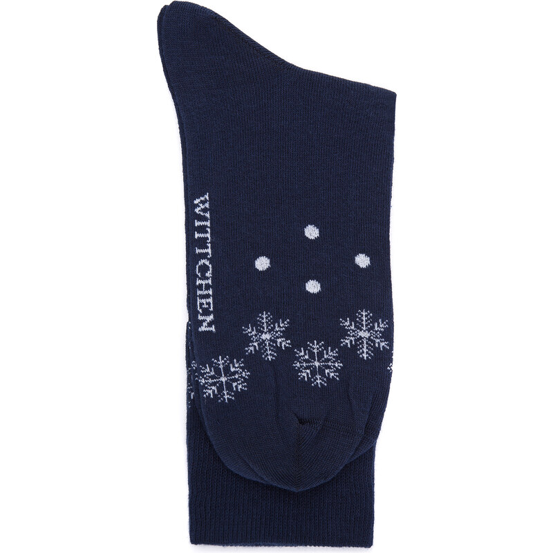 Pánské ponožky se sněhovými vločkami Wittchen, tmavě modro-bílá, bavlna