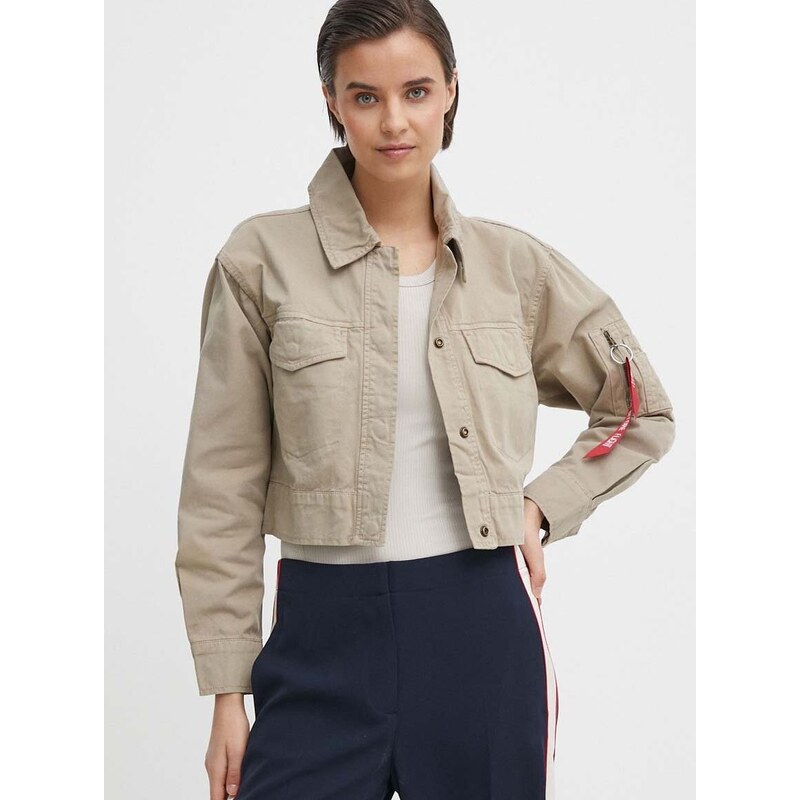 Bavlněná bunda Alpha Industries béžová barva, oversize