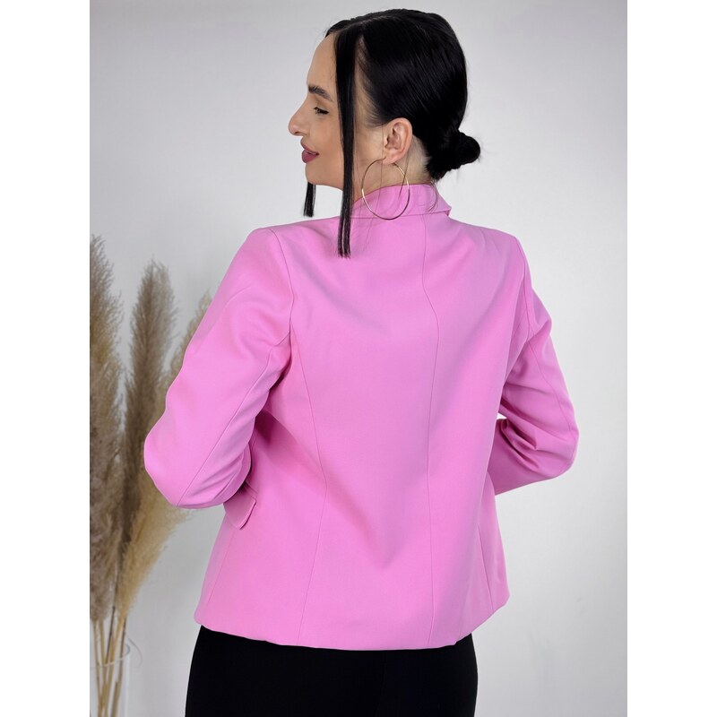 Webmoda Dámské elegantní sako s knoflíčky a kapsami - růžové