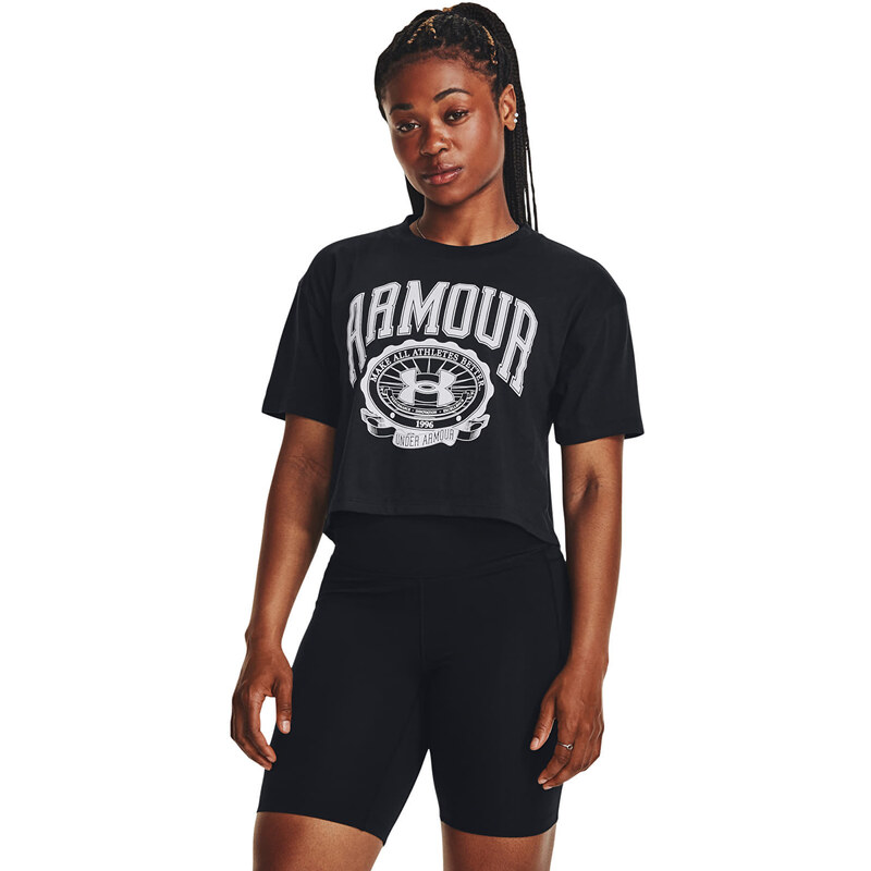 Dámské tričko Under Armour Collegiate Crest Crop Ss Black