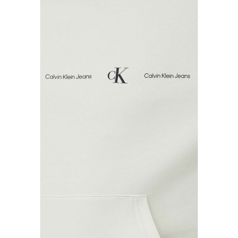 Mikina Calvin Klein Jeans pánská, béžová barva, s kapucí, s potiskem
