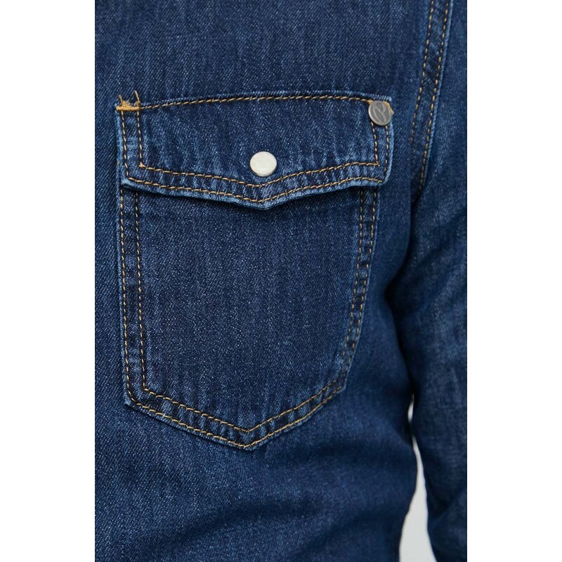 Džínová košile Pepe Jeans pánská, tmavomodrá barva, slim, s klasickým límcem