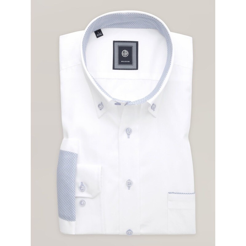 Willsoor Pánská klasická košile v bílé barvě s modrými károvanými kontrasty 16721