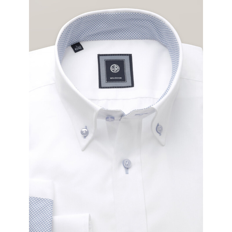 Willsoor Pánská klasická košile v bílé barvě s modrými károvanými kontrasty 16721