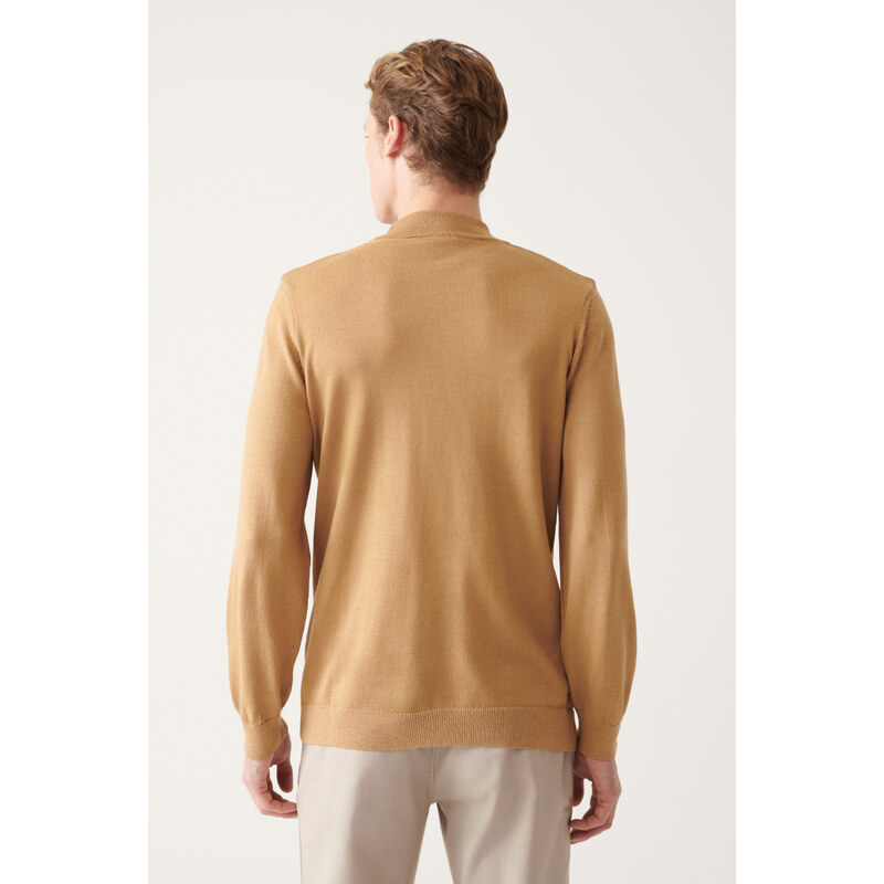 Avva Men's Beige Half Turtleneck Wool Blended Regular Fit Knitwear Sweater