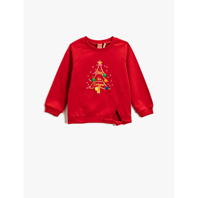 Koton Sweatshirt New Year Themed Pompom Detailed Glitter Crew Neck