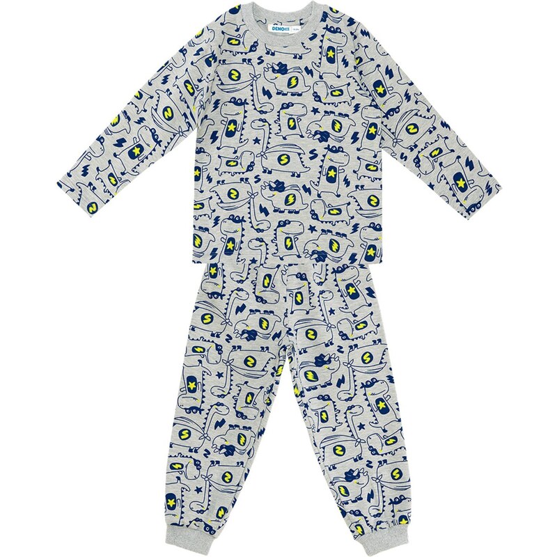 Denokids Super Dino Baby Boy Gray Pajamas Set