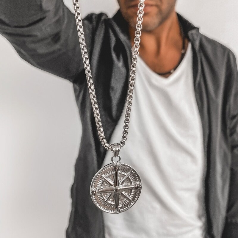 Manoki Pánský ocelový náhrdelník Jacopo - větrná růžice, kompas