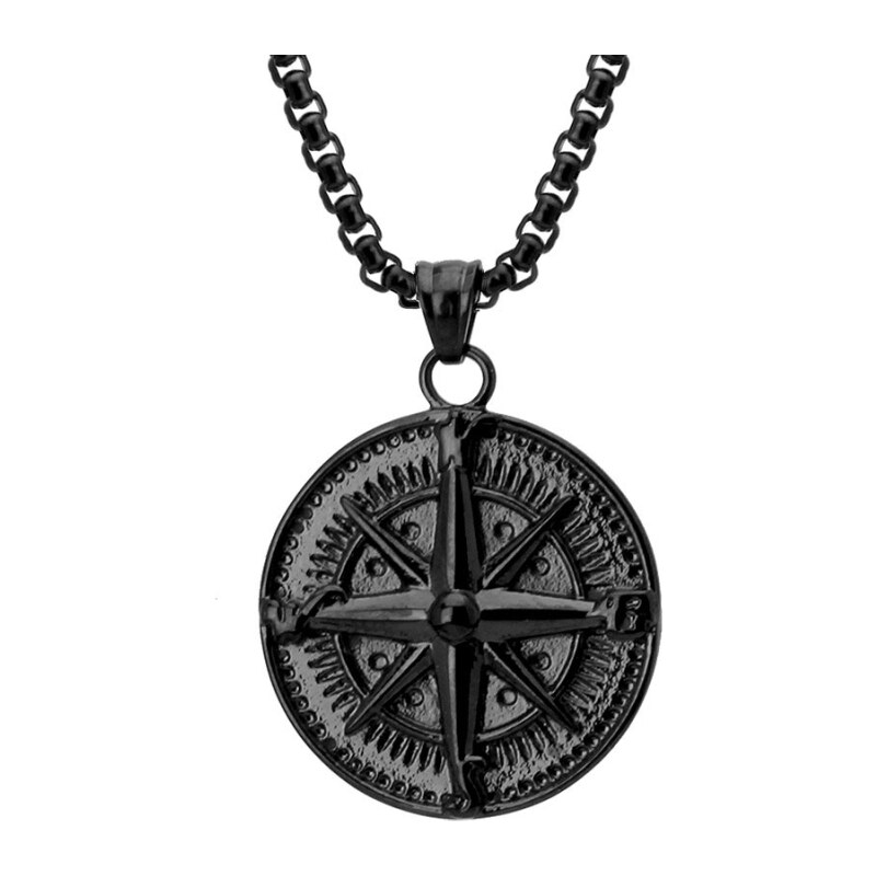 Manoki Pánský ocelový náhrdelník Jacopo Black - kompas