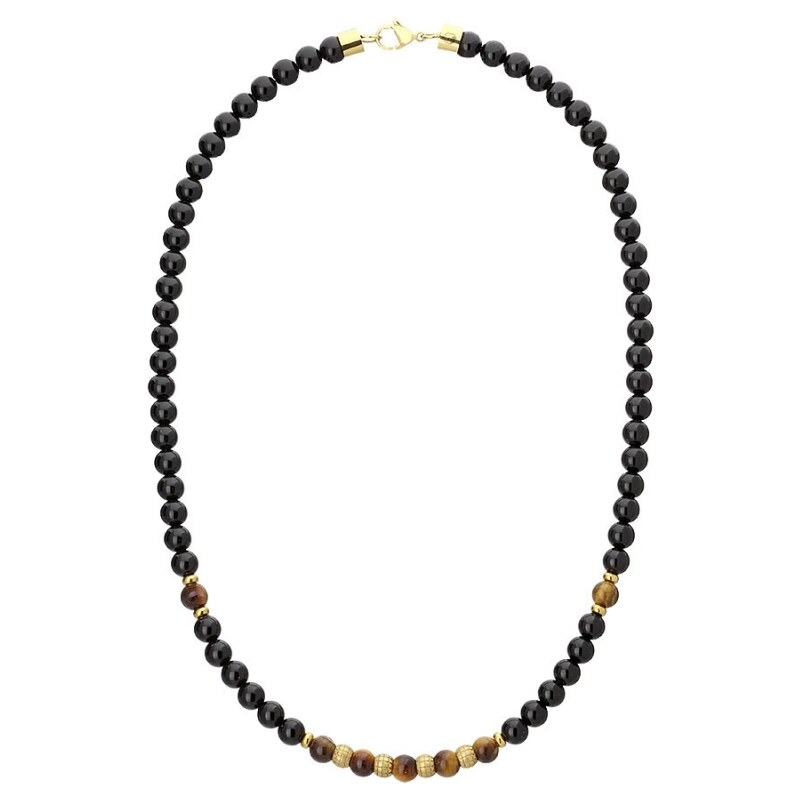 Manoki Pánský korálkový náhrdelník Thomas - 6 mm Onyx, Tygří Oko