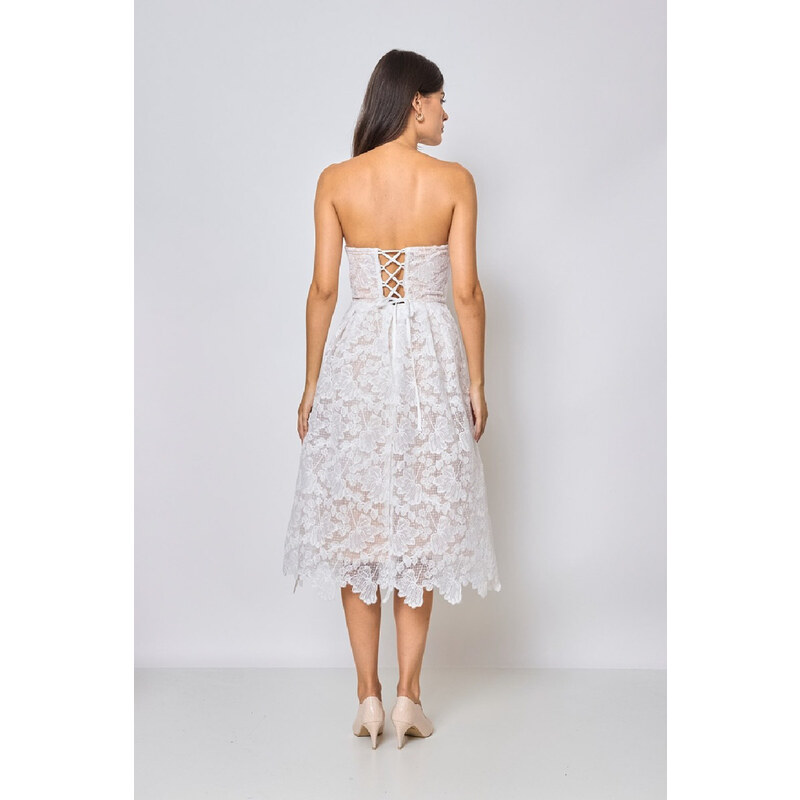 Paris Style Bílé krajkové midi šaty Salma