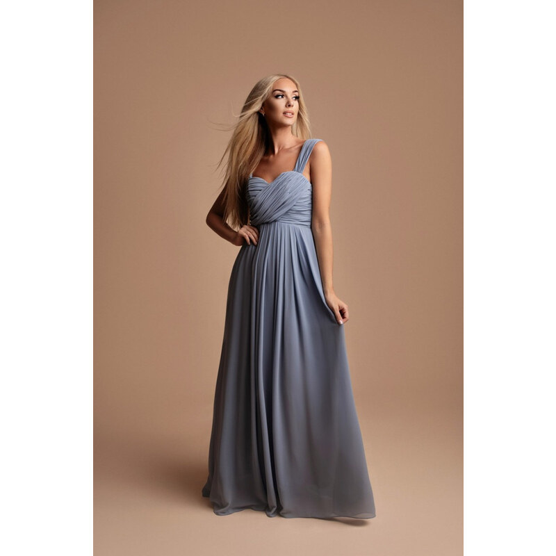 Paris Style Šedo-modré dlouhé šaty s nařasením Karen 4