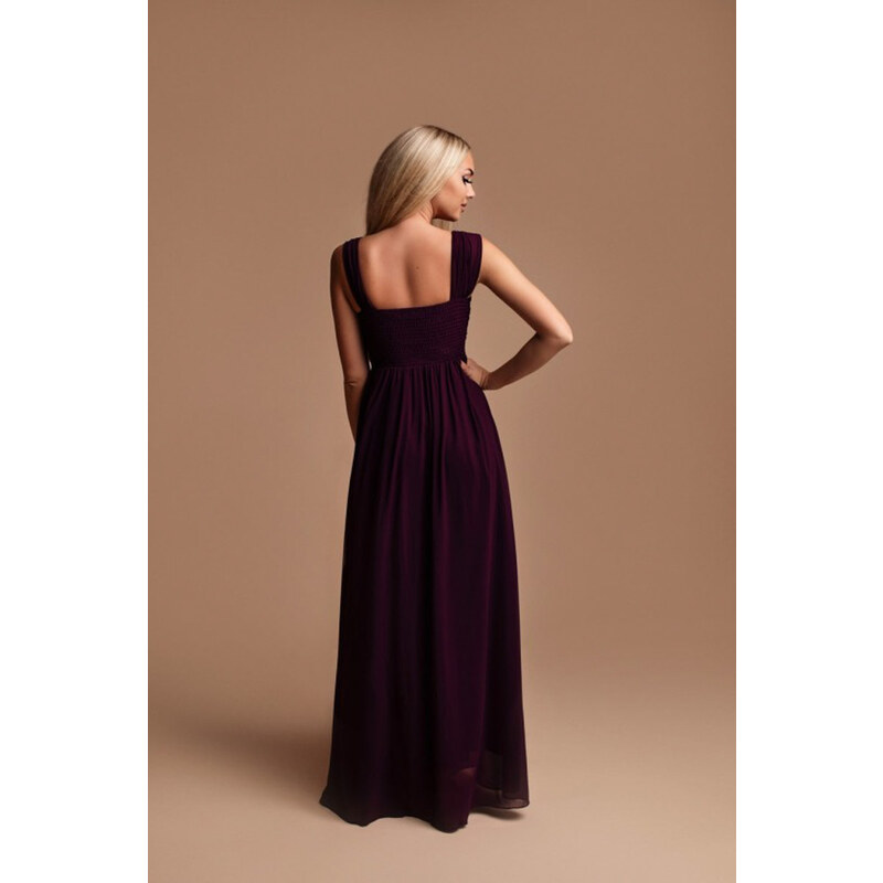 Paris Style Tmavě fialové dlouhé šaty s nařasením Karen 4