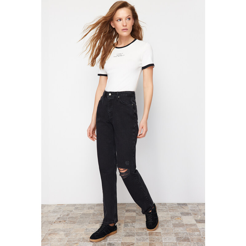 Trendyol Black Ripped High Waist Mom Jeans