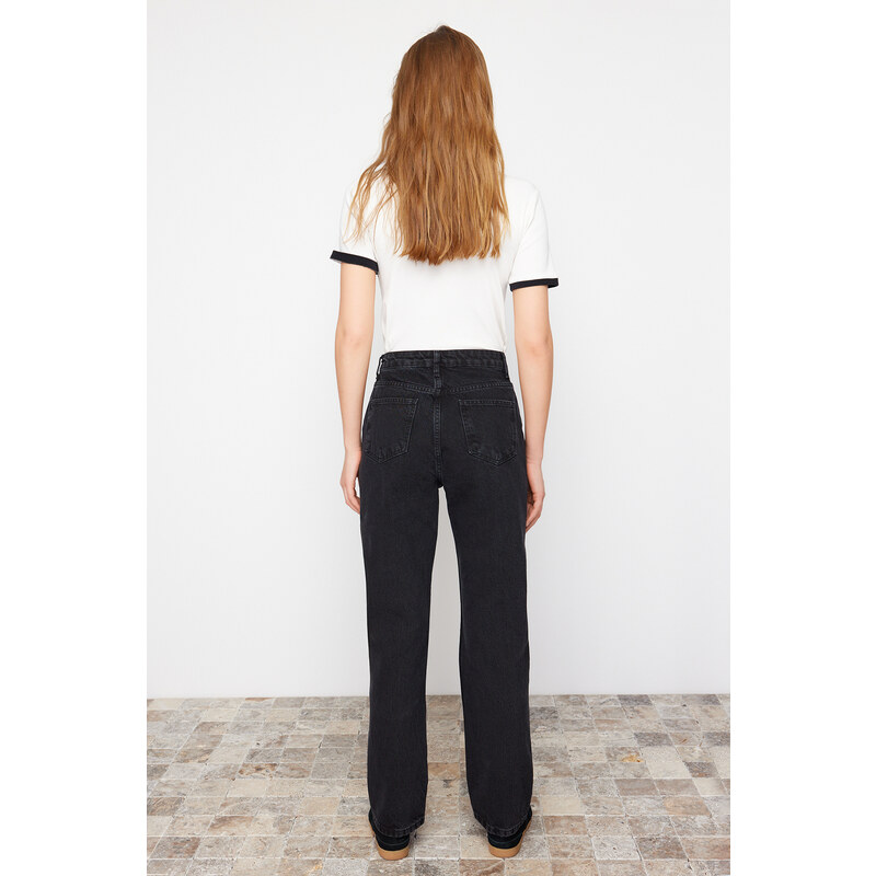 Trendyol Black Ripped High Waist Mom Jeans