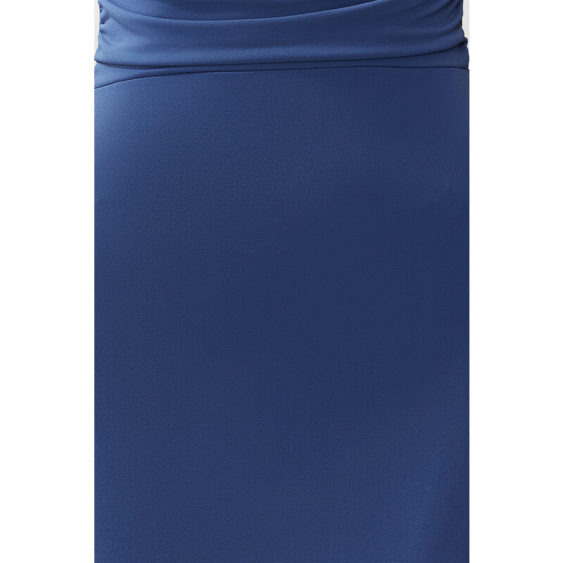 Trendyol Indigo Fitted Detail Collar Flexible Knitted Midi Dress