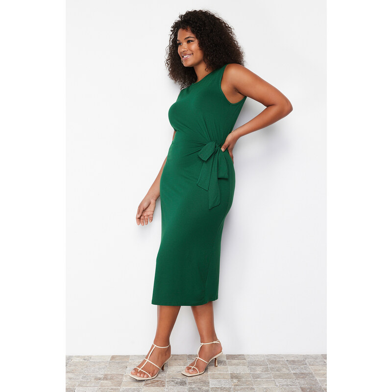 Trendyol Curve Green Faux Lace Detailed Knitted Dress