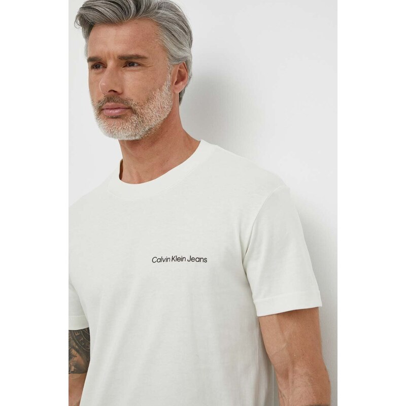 Bavlněné tričko Calvin Klein Jeans béžová barva, s potiskem
