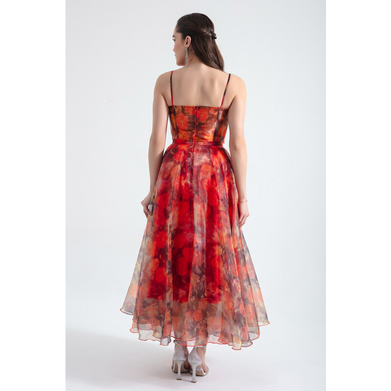 Lafaba Women's Orange Design Organza Evening Dress