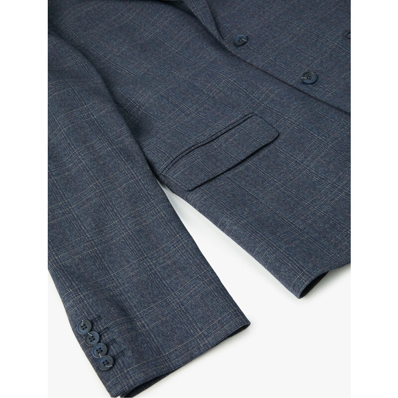 Koton Blazer Jacket Plaid Slim Fit Buttoned Double Pocket Detailed Mono Collar