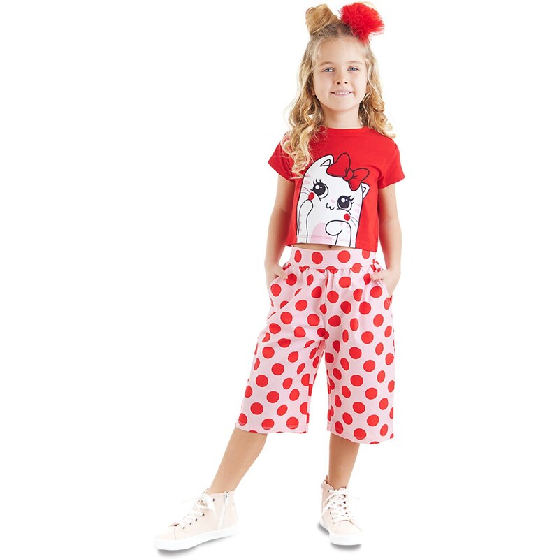 Denokids Ponchik Cat Girls T-shirt Capri Shorts Set