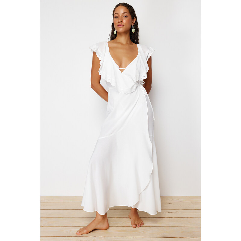 Trendyol Bridal Ecru Maxi Woven Tied Beach Dress