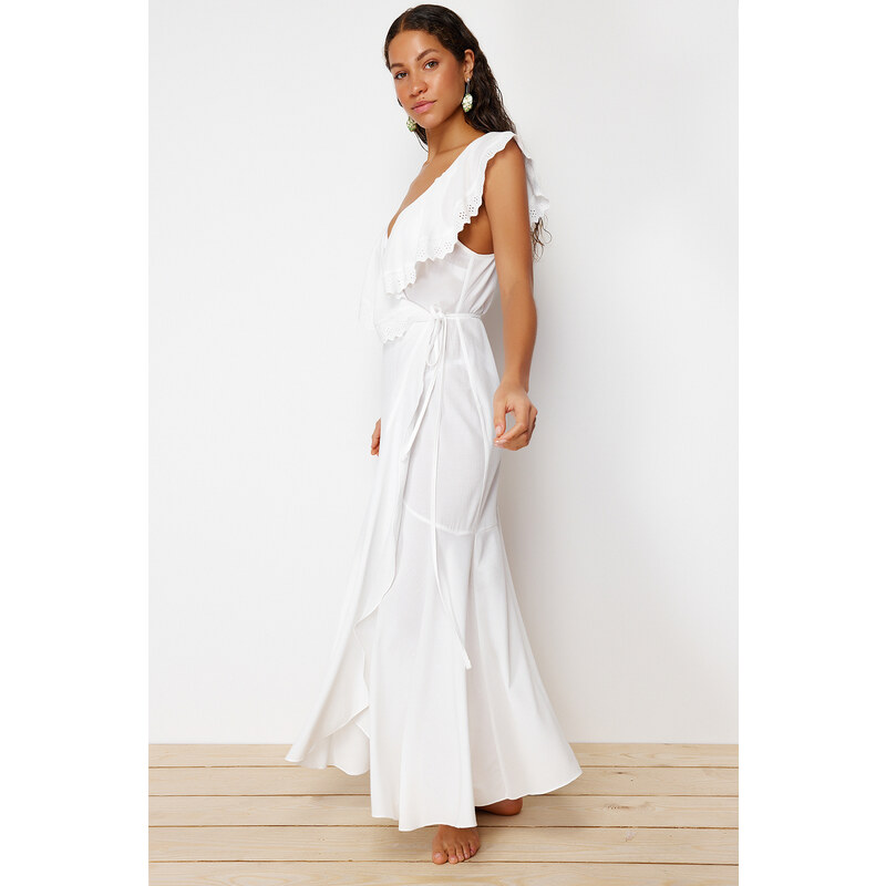 Trendyol Bridal Ecru Maxi Woven Tied Beach Dress