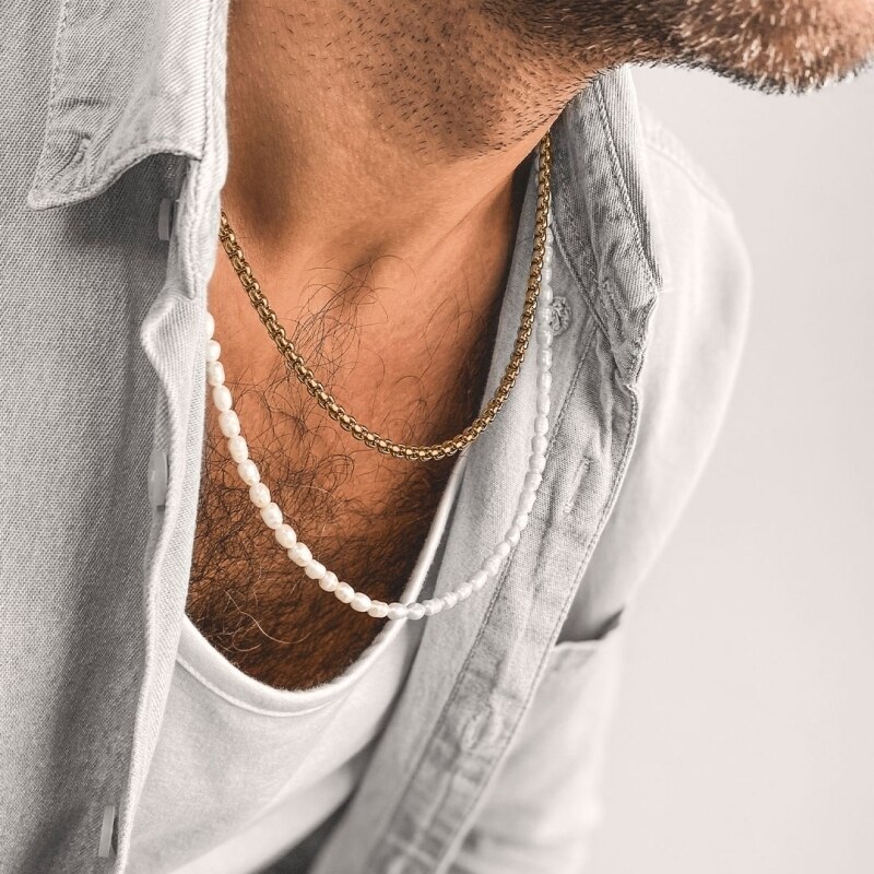 Manoki Pánský perlový náhrdelník Adriano - chirurgická ocel