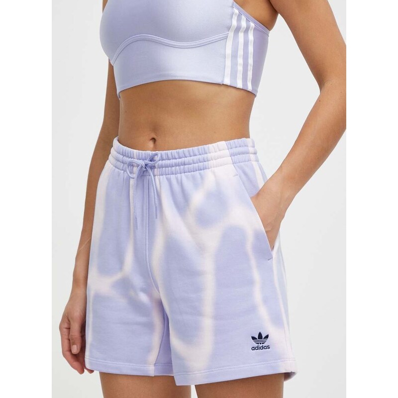 Bavlněné šortky adidas Originals fialová barva, vzorované, high waist, IS2491