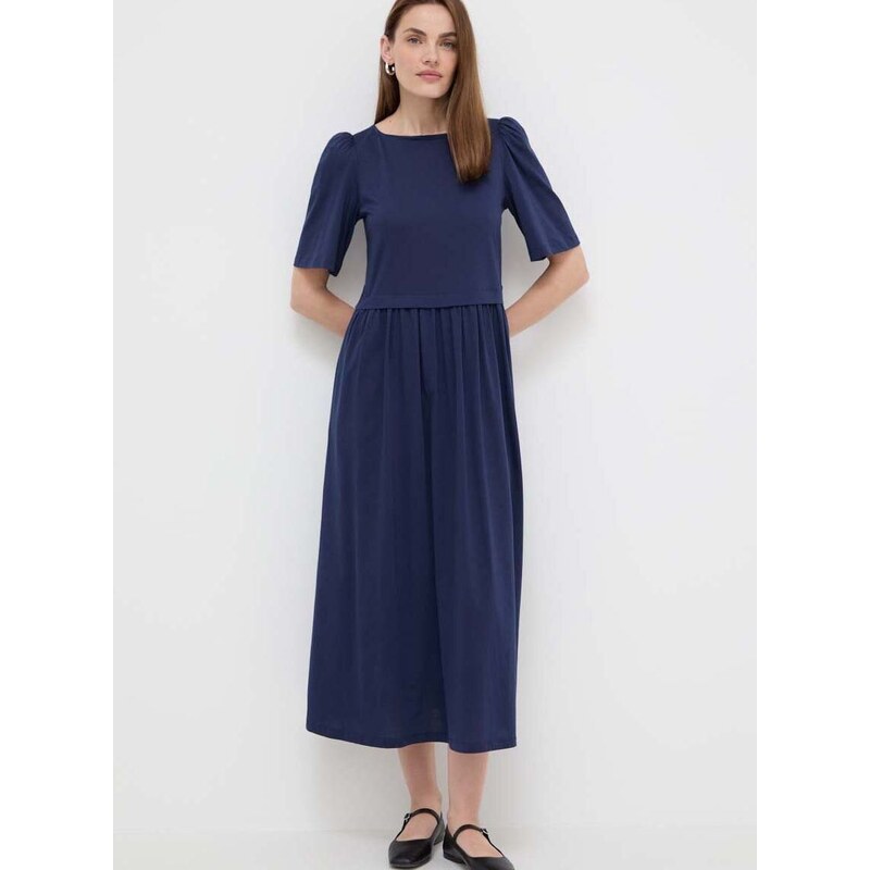 Bavlněné šaty Weekend Max Mara tmavomodrá barva, midi