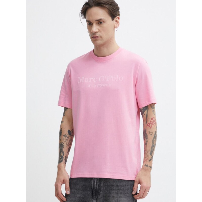 Bavlněné tričko Marc O'Polo růžová barva, s potiskem