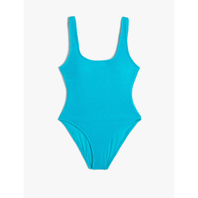 Koton Textured Swimsuit with U Collar Strap