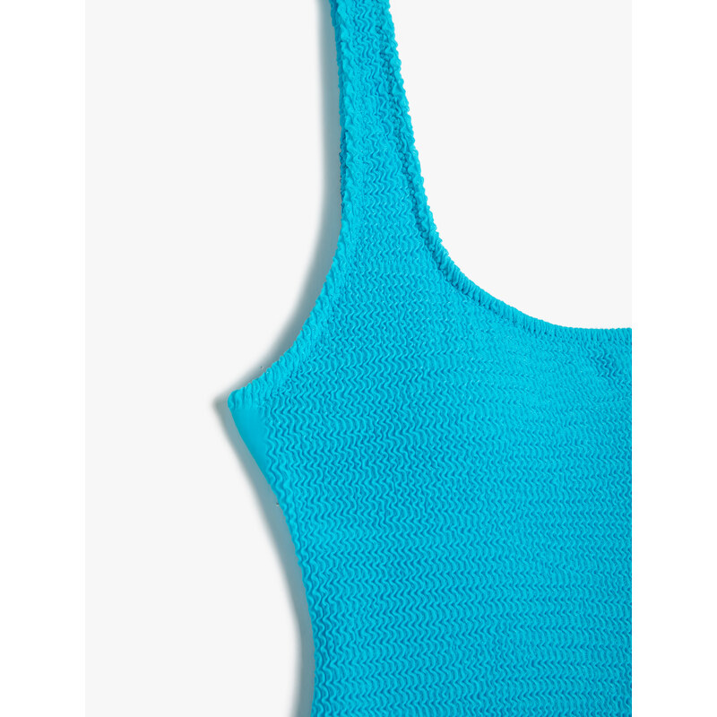 Koton Textured Swimsuit with U Collar Strap