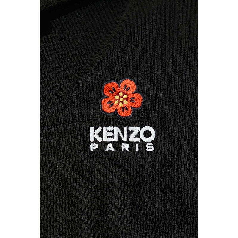 Bavlněná mikina Kenzo Boke Flower pánská, černá barva, s kapucí, s aplikací, FD55SW4424MF.99J