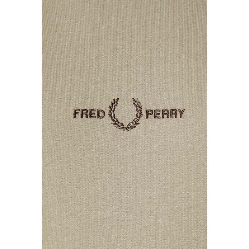 Bavlněné tričko Fred Perry Embroidered T-Shirt béžová barva, s aplikací, M4580.U54