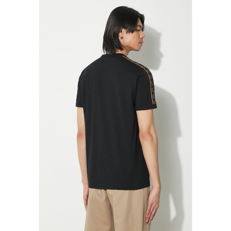 Bavlněné tričko Fred Perry Contrast Tape Ringer T-Shirt černá barva, s aplikací, M4613.U78