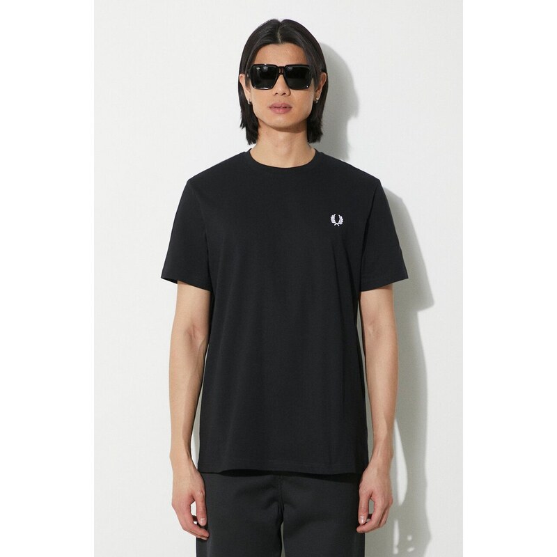 Bavlněné tričko Fred Perry Rear Powder Laurel Graphic Tee černá barva, s aplikací, M7784.102