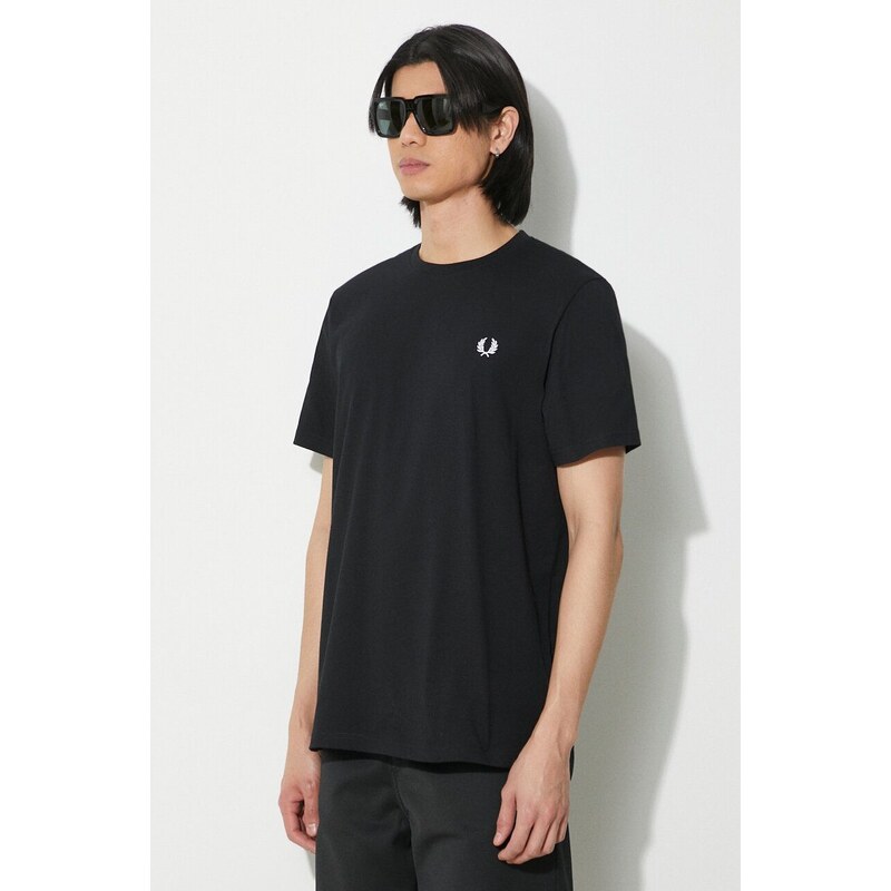 Bavlněné tričko Fred Perry Rear Powder Laurel Graphic Tee černá barva, s aplikací, M7784.102