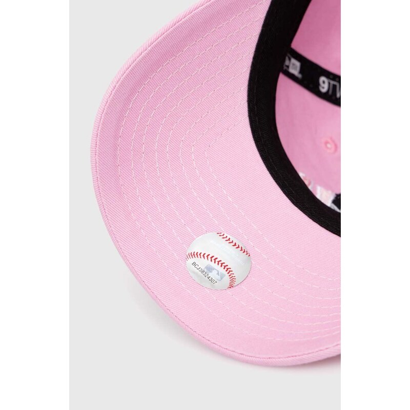 Bavlněná baseballová čepice New Era 9Forty New York Yankees růžová barva, s aplikací, 60434987