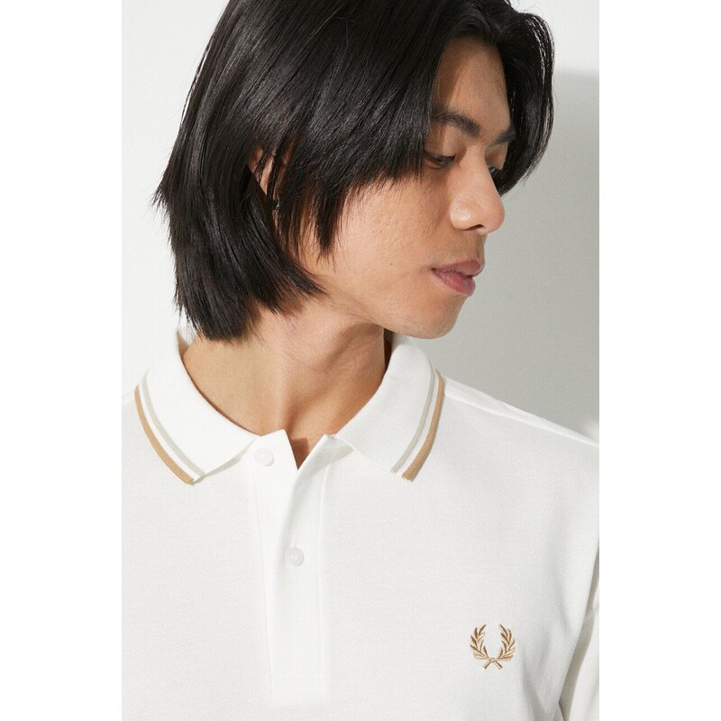 Bavlněné polo tričko Fred Perry Twin Tipped bílá barva, s aplikací, M3600.U83