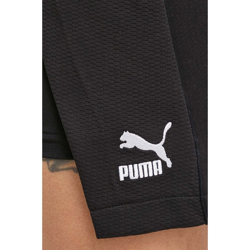 Kalhotová sukně Puma T7 černá barva, s aplikací, medium waist, 624542