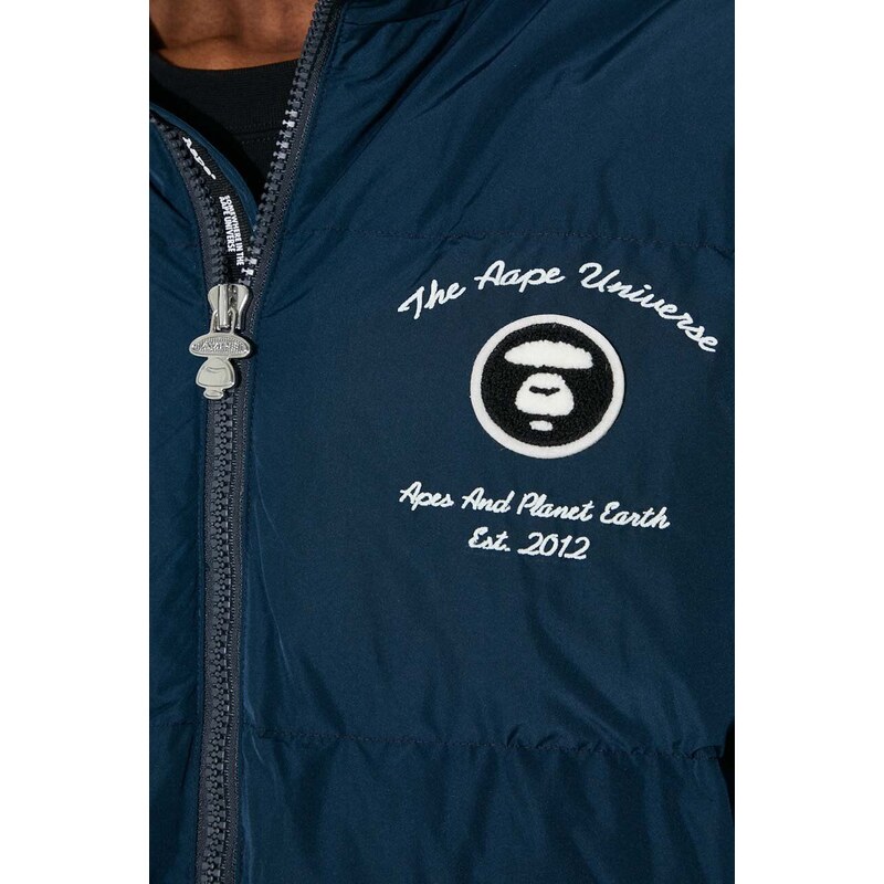 Péřová bunda AAPE Down Jacket pánská, tmavomodrá barva, zimní, ADB7607